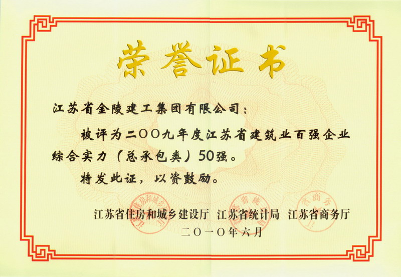 熱烈慶祝我公司榮獲江蘇省建筑業50強